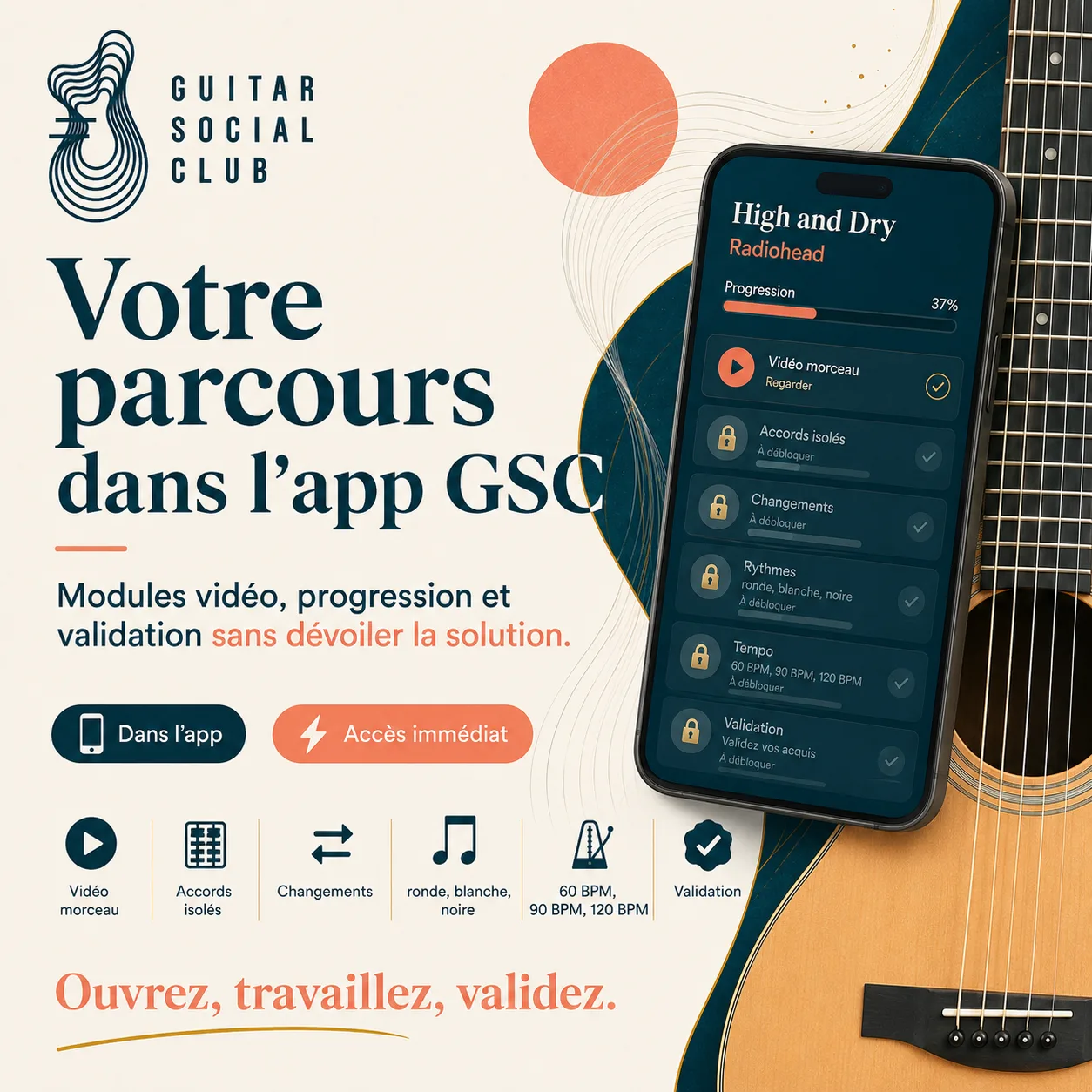 Mockup app Guitar Social Club du parcours High and Dry