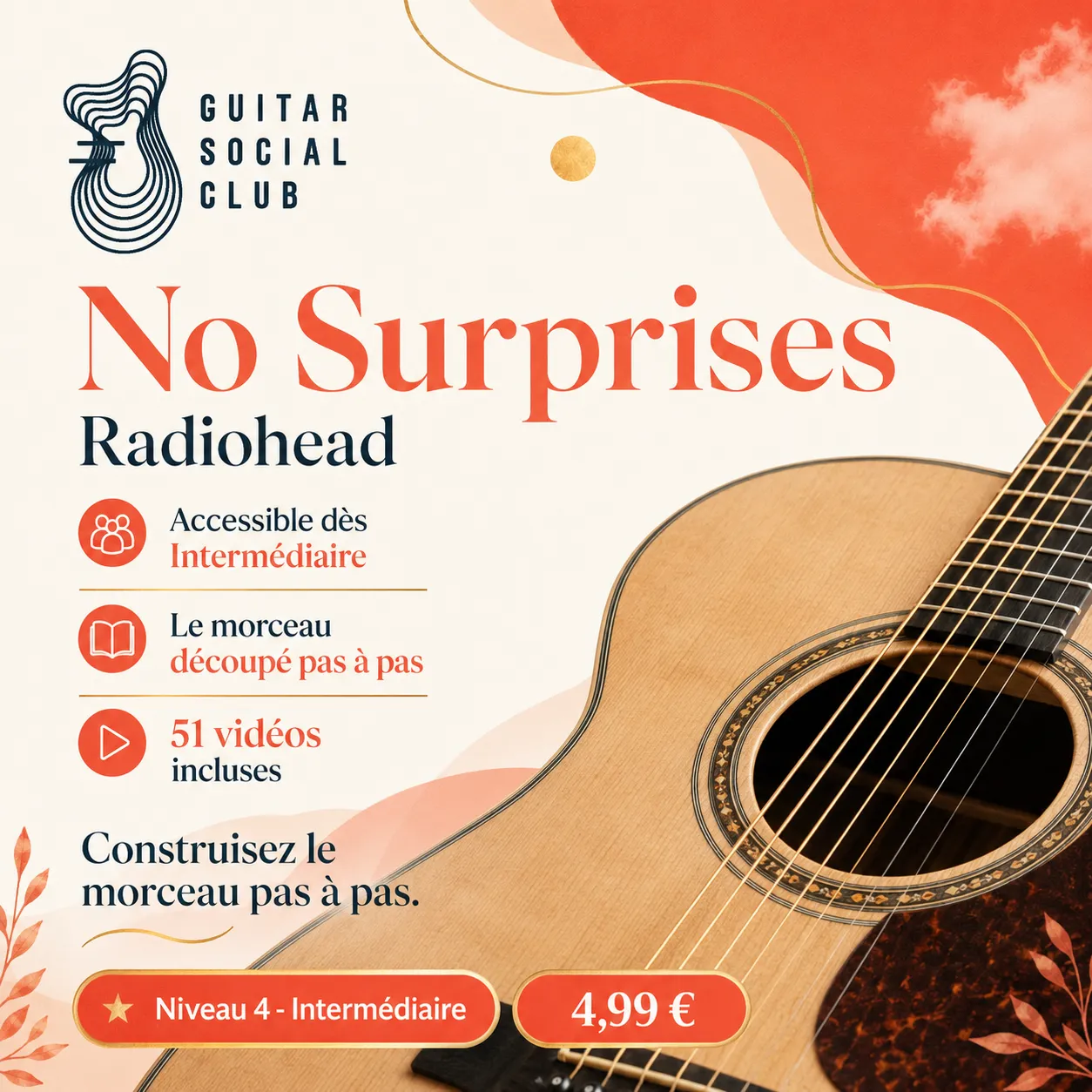 Couverture boutique lumineuse du morceau No Surprises - Radiohead pour Guitar Social Club