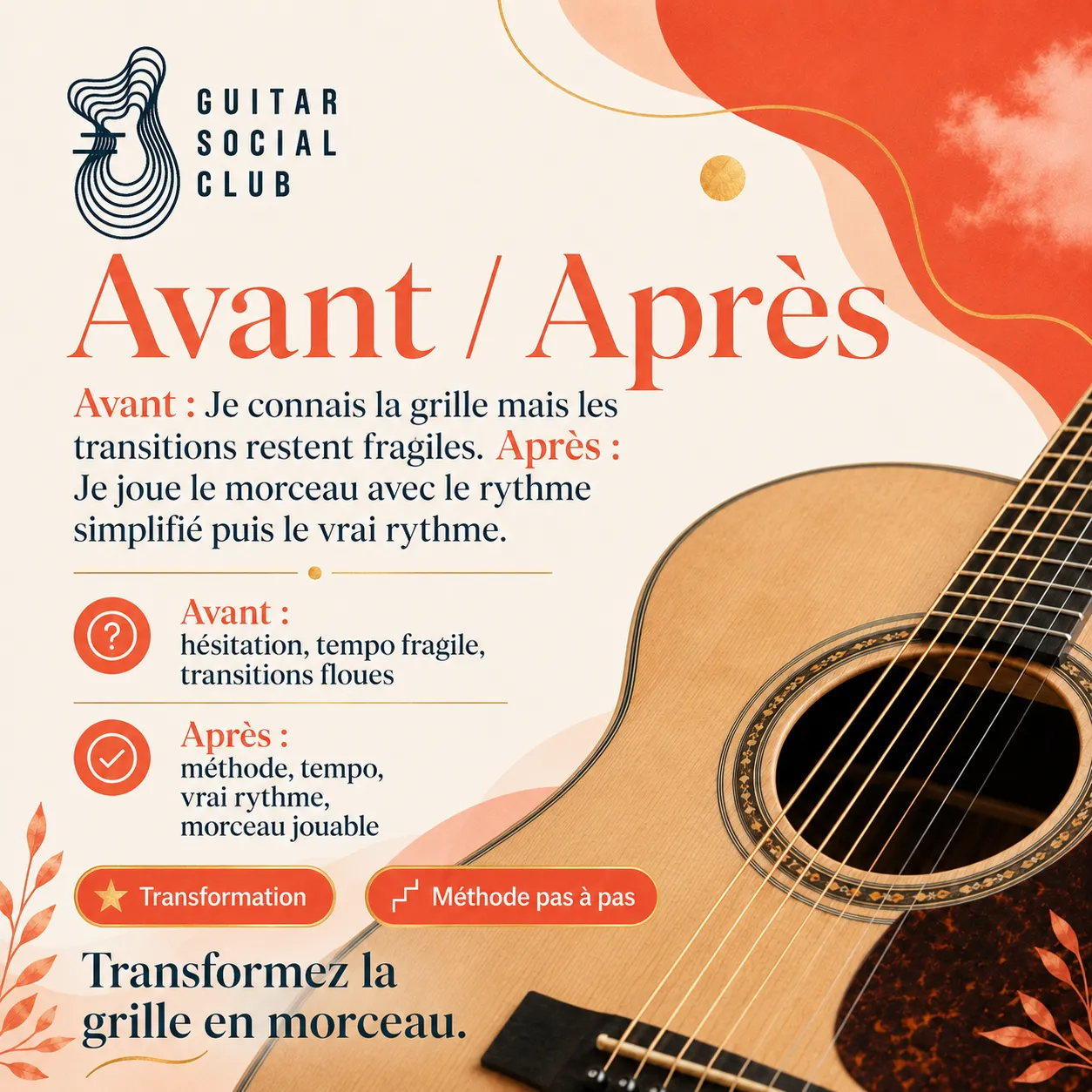 Avant après pédagogique pour transformer la grille en morceau sur No Surprises