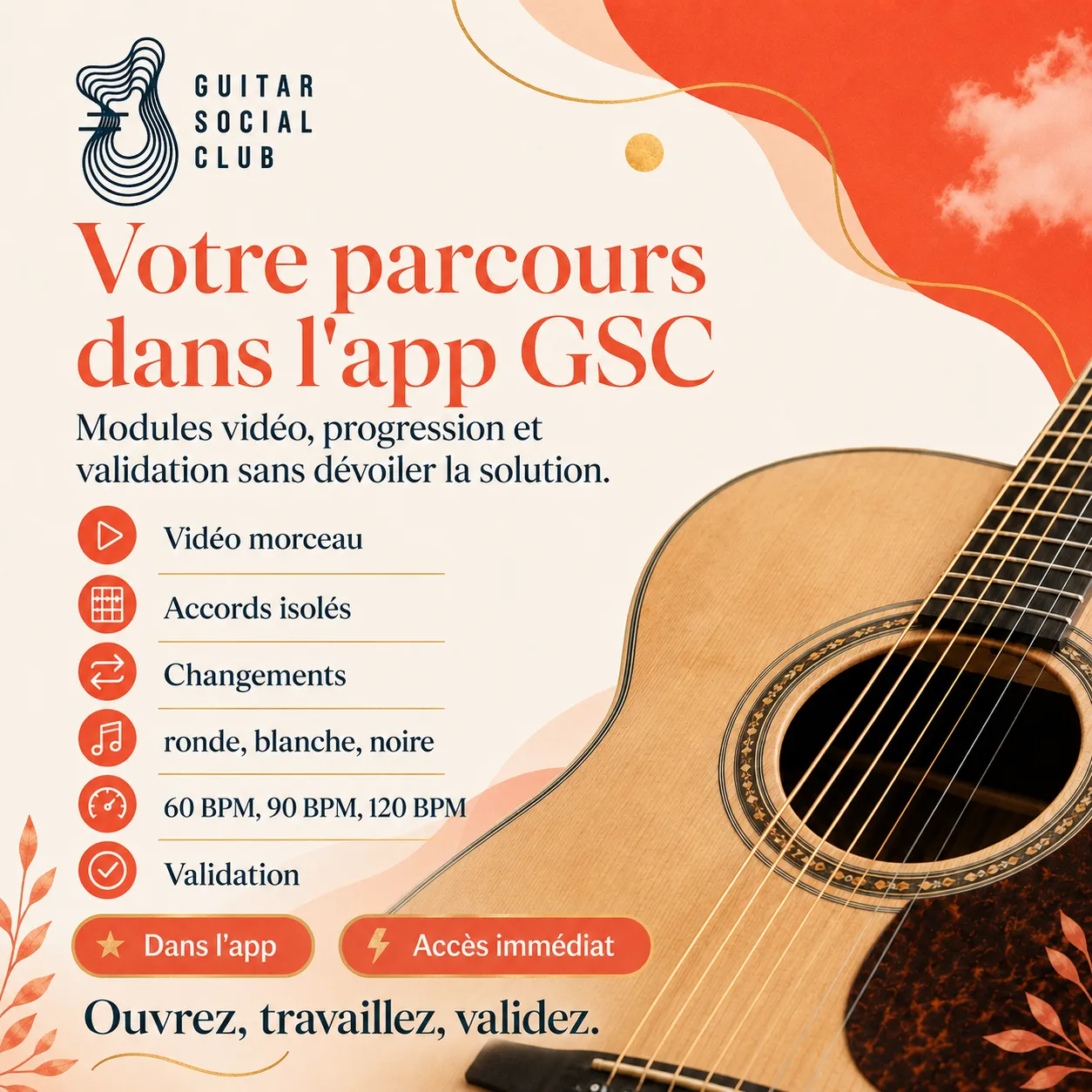 Mockup app Guitar Social Club du parcours No Surprises