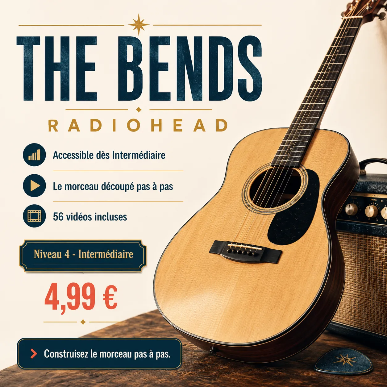 Couverture boutique lumineuse du morceau The Bends - Radiohead pour Guitar Social Club