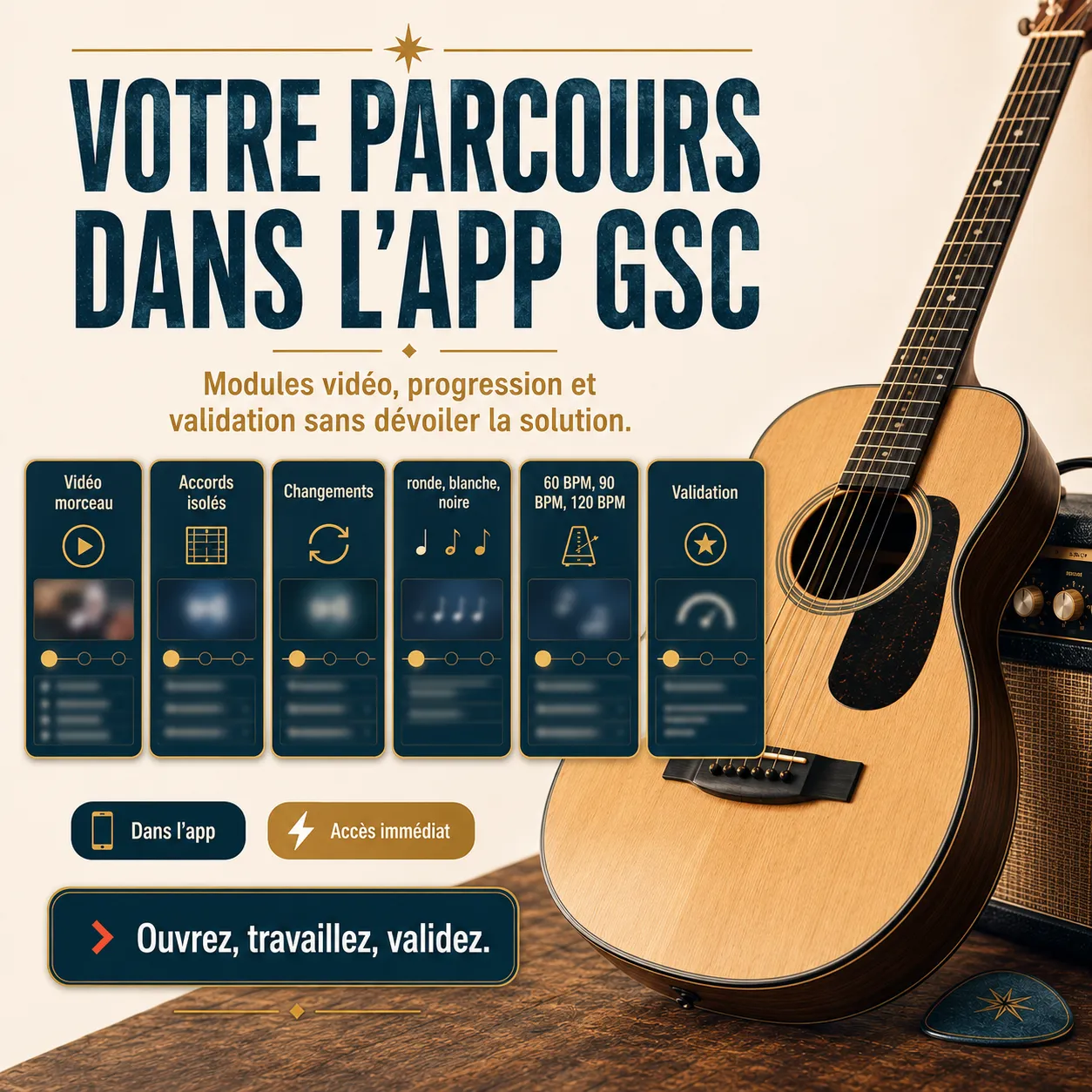 Mockup app Guitar Social Club du parcours The Bends