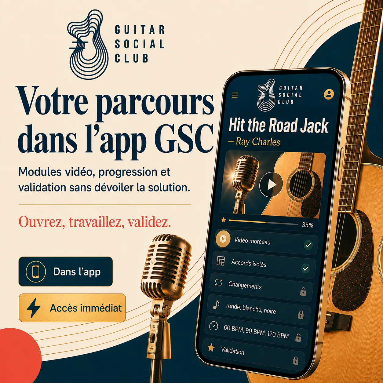 Mockup app Guitar Social Club du parcours Hit the Road Jack