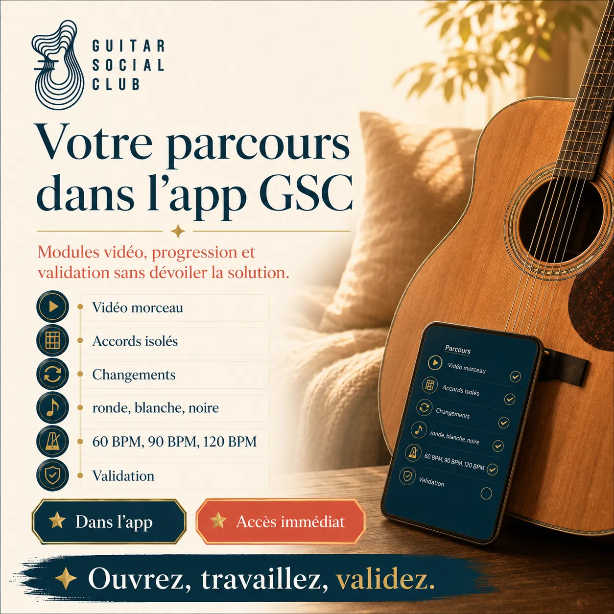Mockup app Guitar Social Club du parcours I Could Have Lied