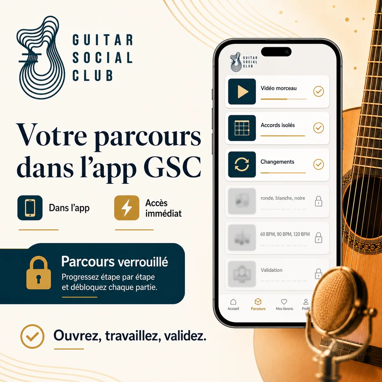 Mockup app Guitar Social Club du parcours If You Have to Ask