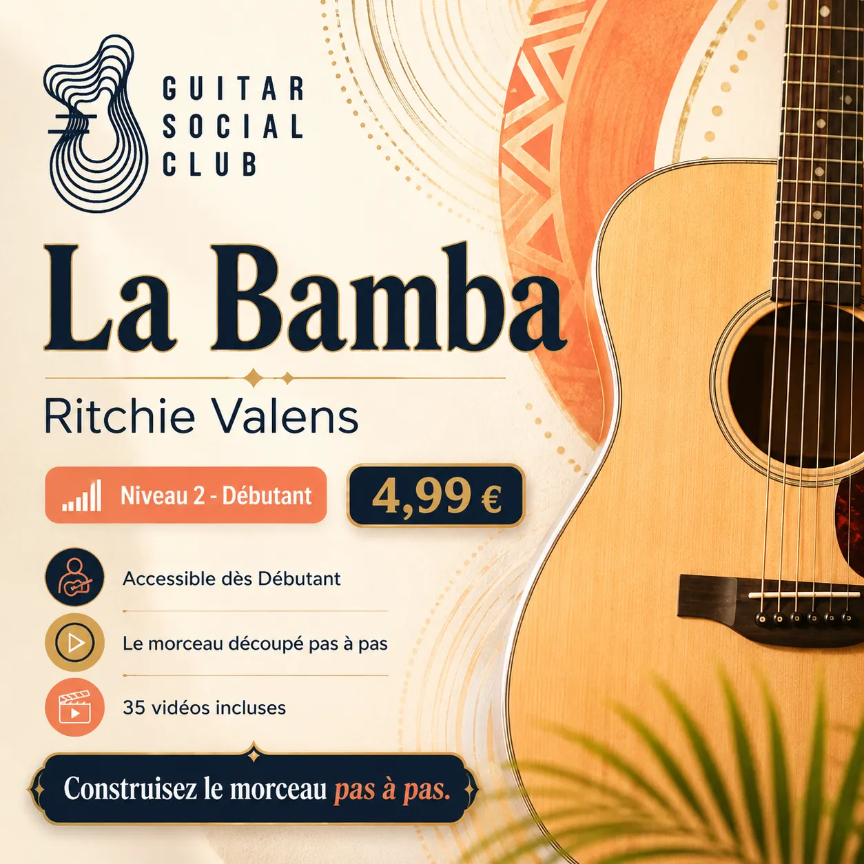 Couverture boutique lumineuse de La Bamba avec énergie latine et guitare claire
