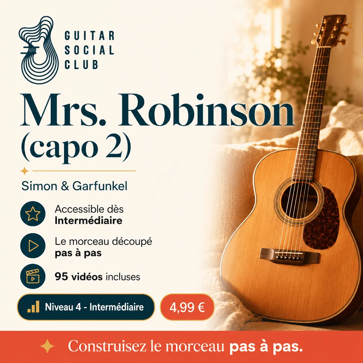 Couverture boutique lumineuse du morceau Mrs. Robinson (capo 2) - Simon & Garfunkel pour Guitar Social Club