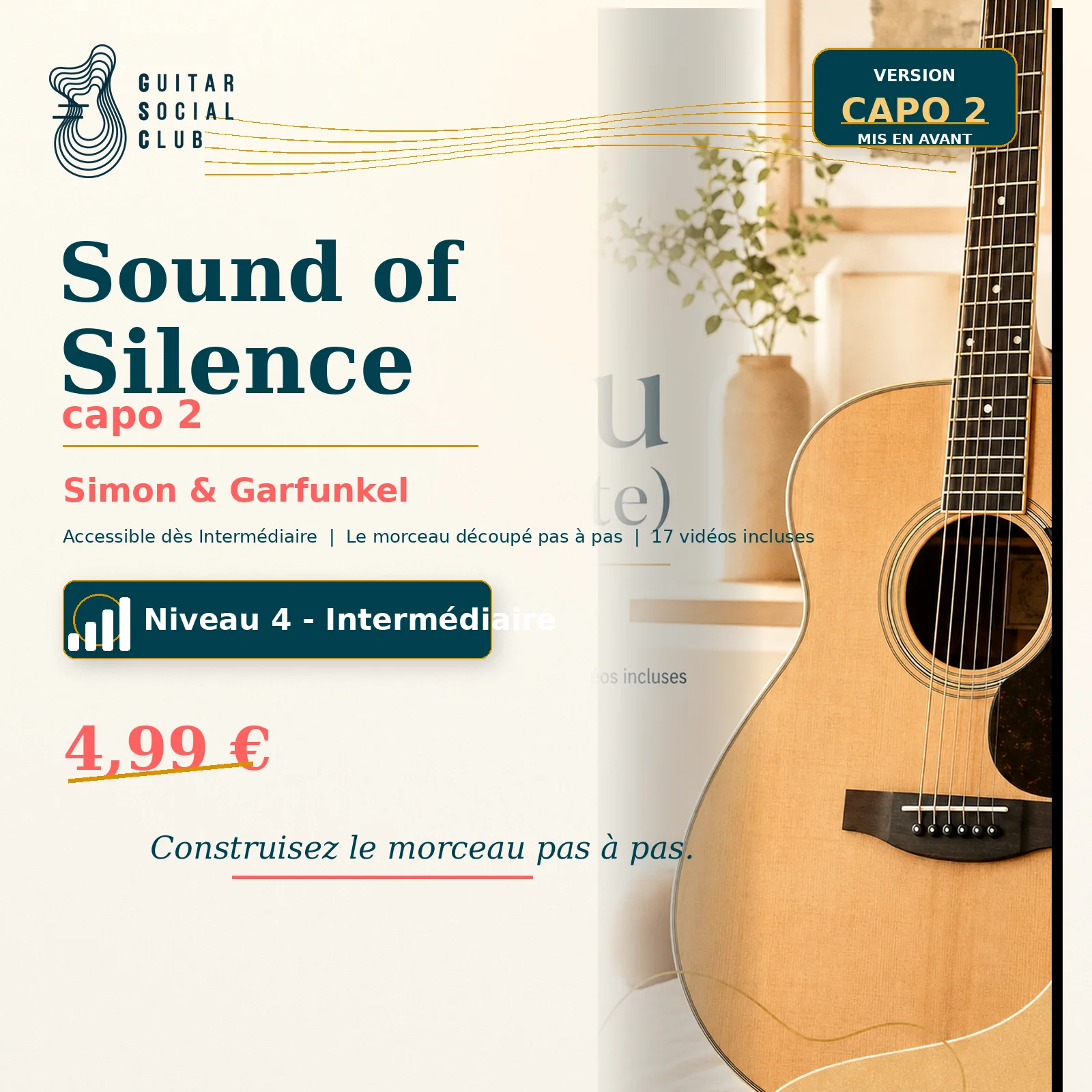Couverture boutique lumineuse du morceau Sound of Silence capo 2 - Simon & Garfunkel pour Guitar Social Club