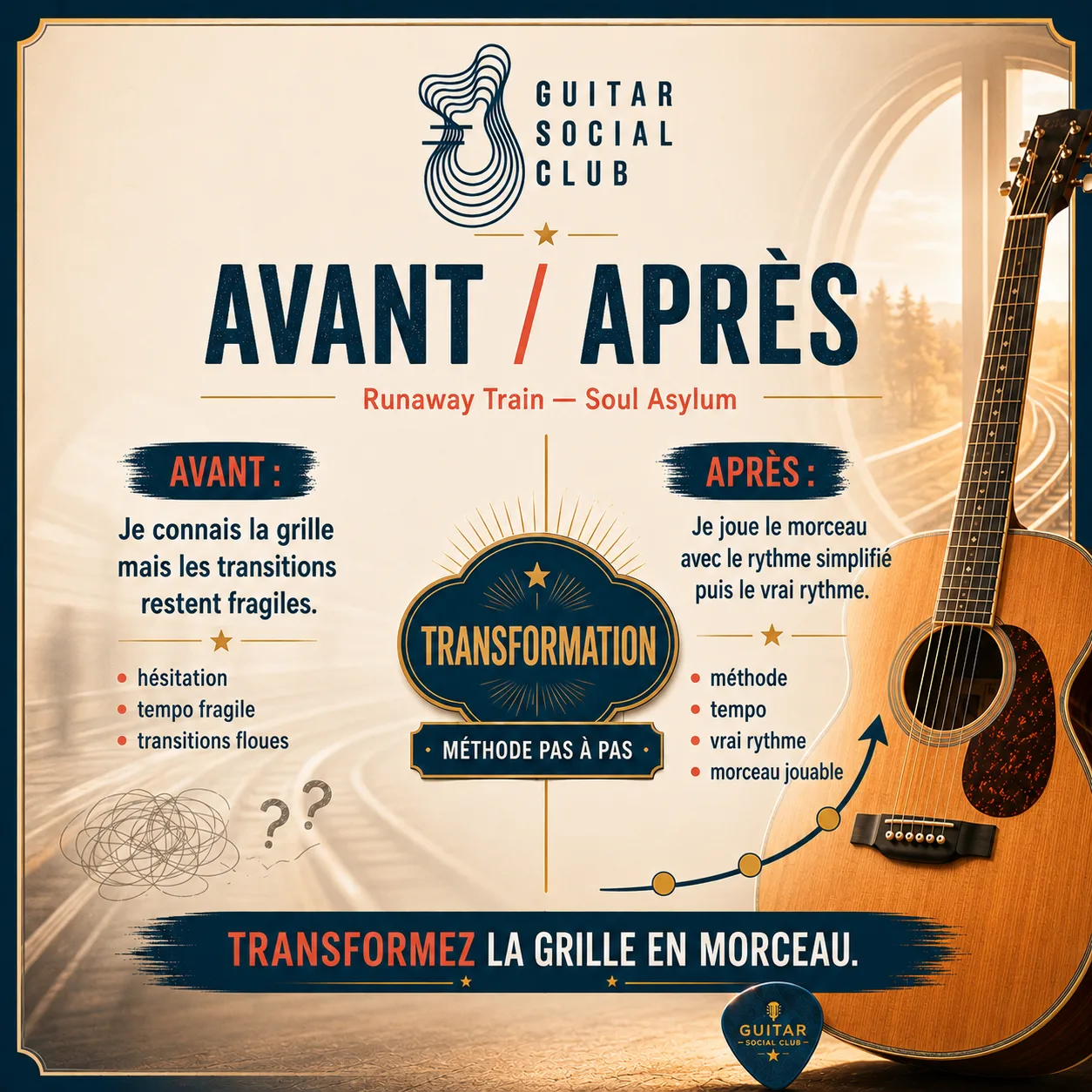 Avant après pédagogique pour transformer la grille en morceau sur Runaway Train