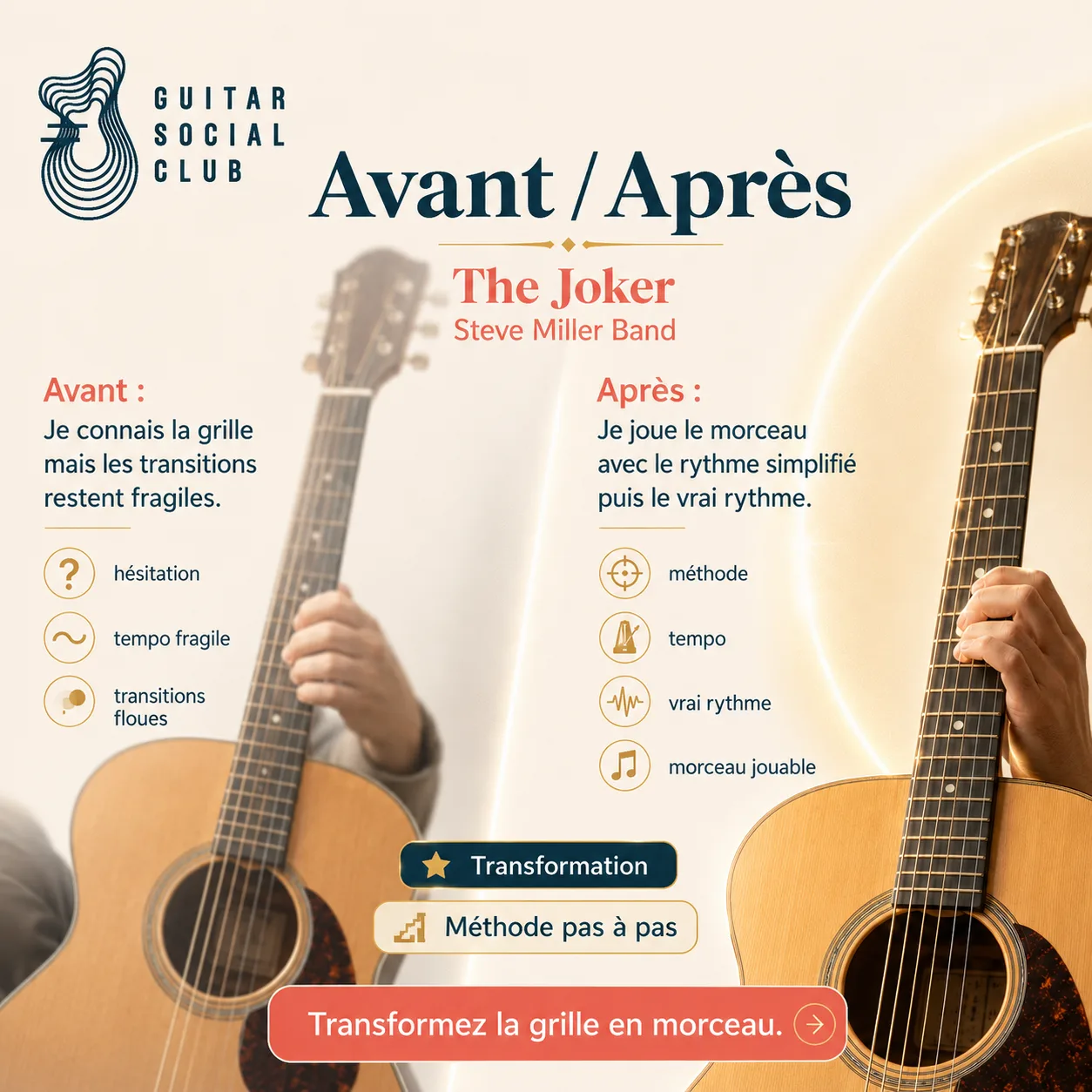 Avant après pédagogique pour transformer la grille en morceau sur The Joker