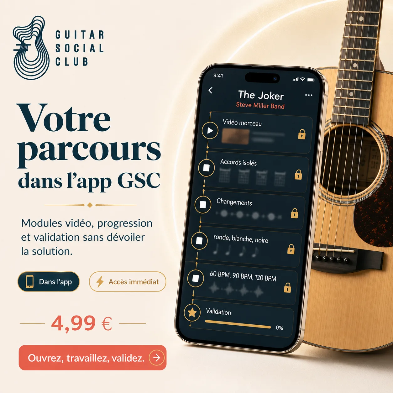 Mockup app Guitar Social Club du parcours The Joker