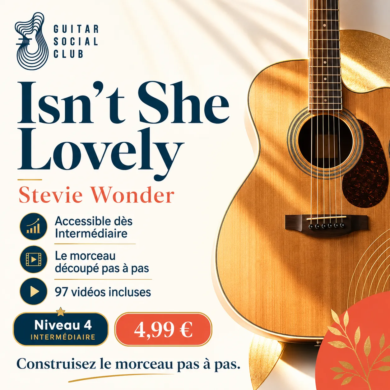 Couverture boutique lumineuse du morceau Isn't She Lovely - Stevie Wonder pour Guitar Social Club