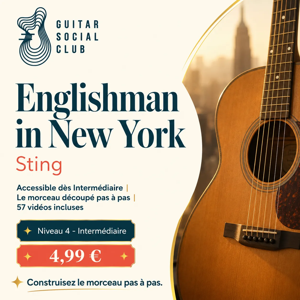 Couverture boutique lumineuse du morceau Englishman in New York - Sting pour Guitar Social Club