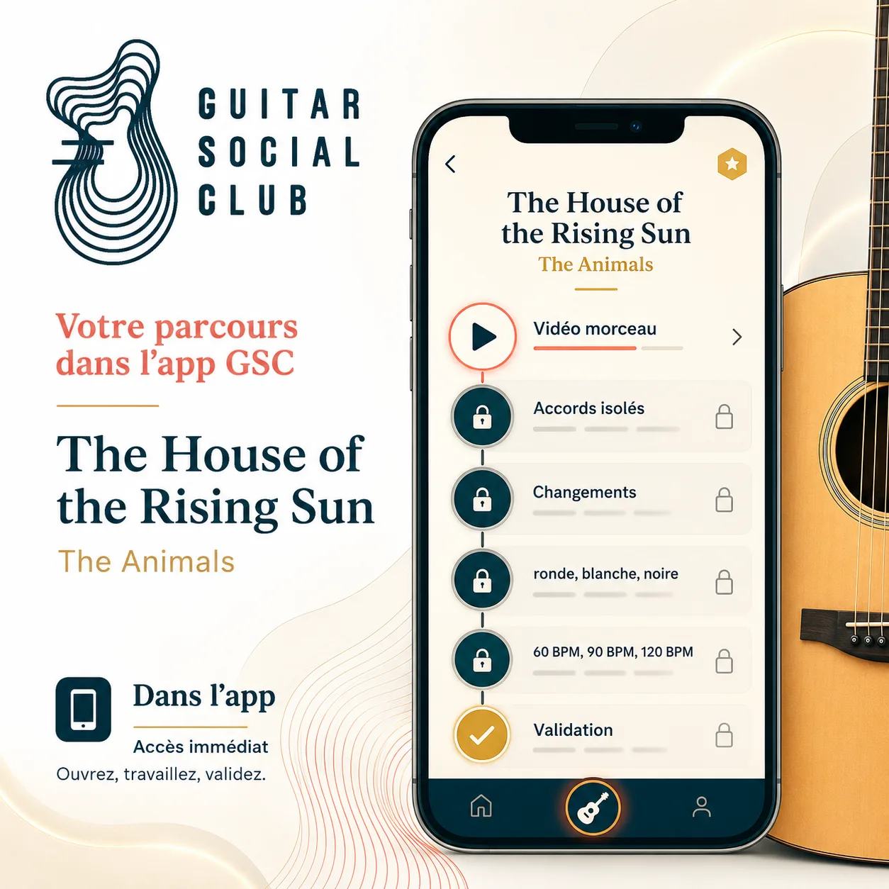 Mockup app Guitar Social Club du parcours The House of the Rising Sun