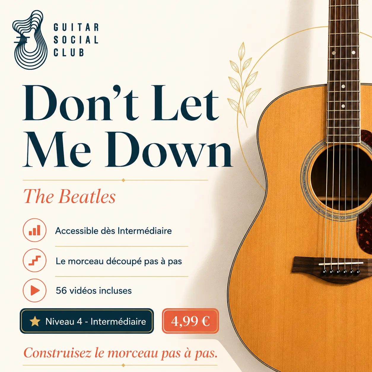 Couverture boutique lumineuse du morceau Don't Let Me Down - The Beatles pour Guitar Social Club