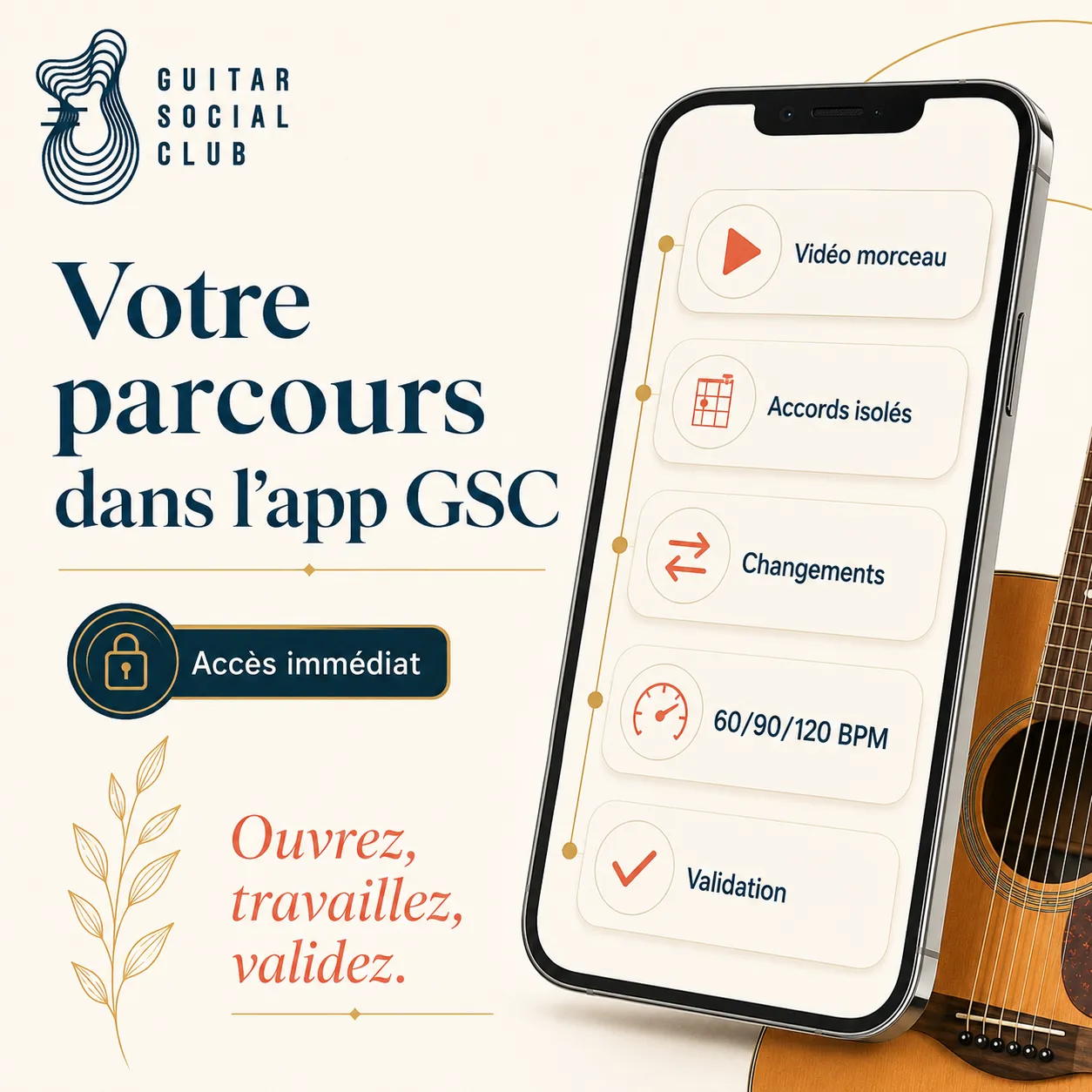 Mockup app Guitar Social Club du parcours Don't Let Me Down