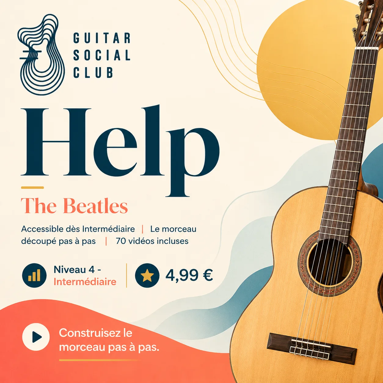 Couverture boutique lumineuse du morceau Help - The Beatles pour Guitar Social Club
