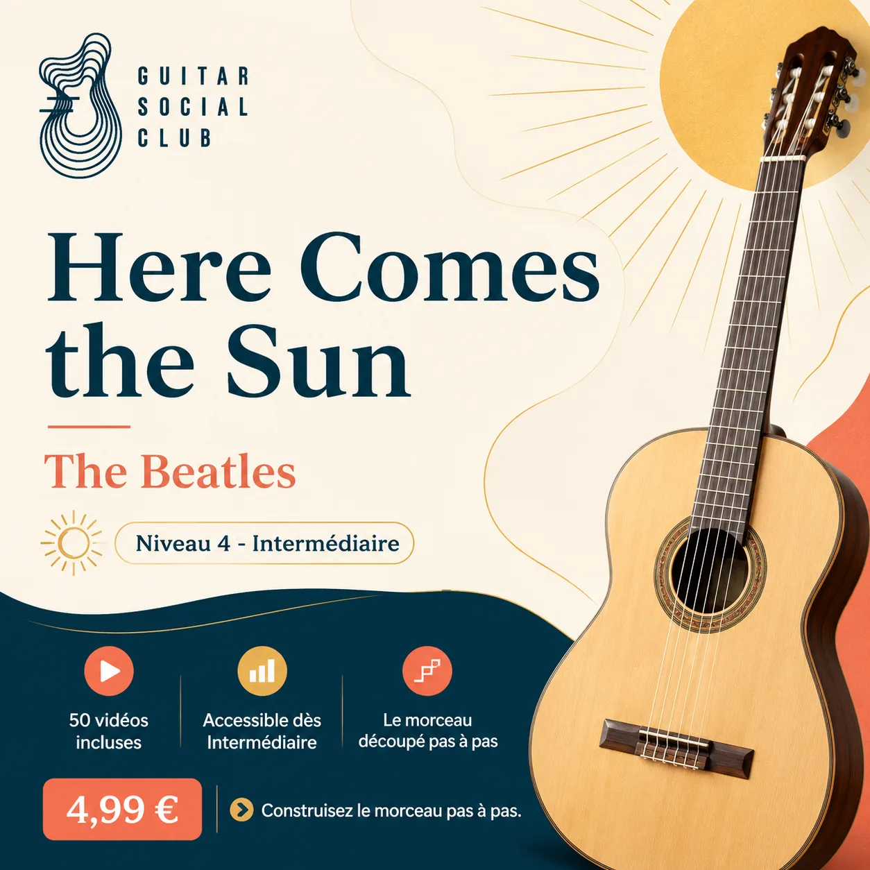 Couverture boutique lumineuse du morceau Here Comes the Sun - The Beatles pour Guitar Social Club
