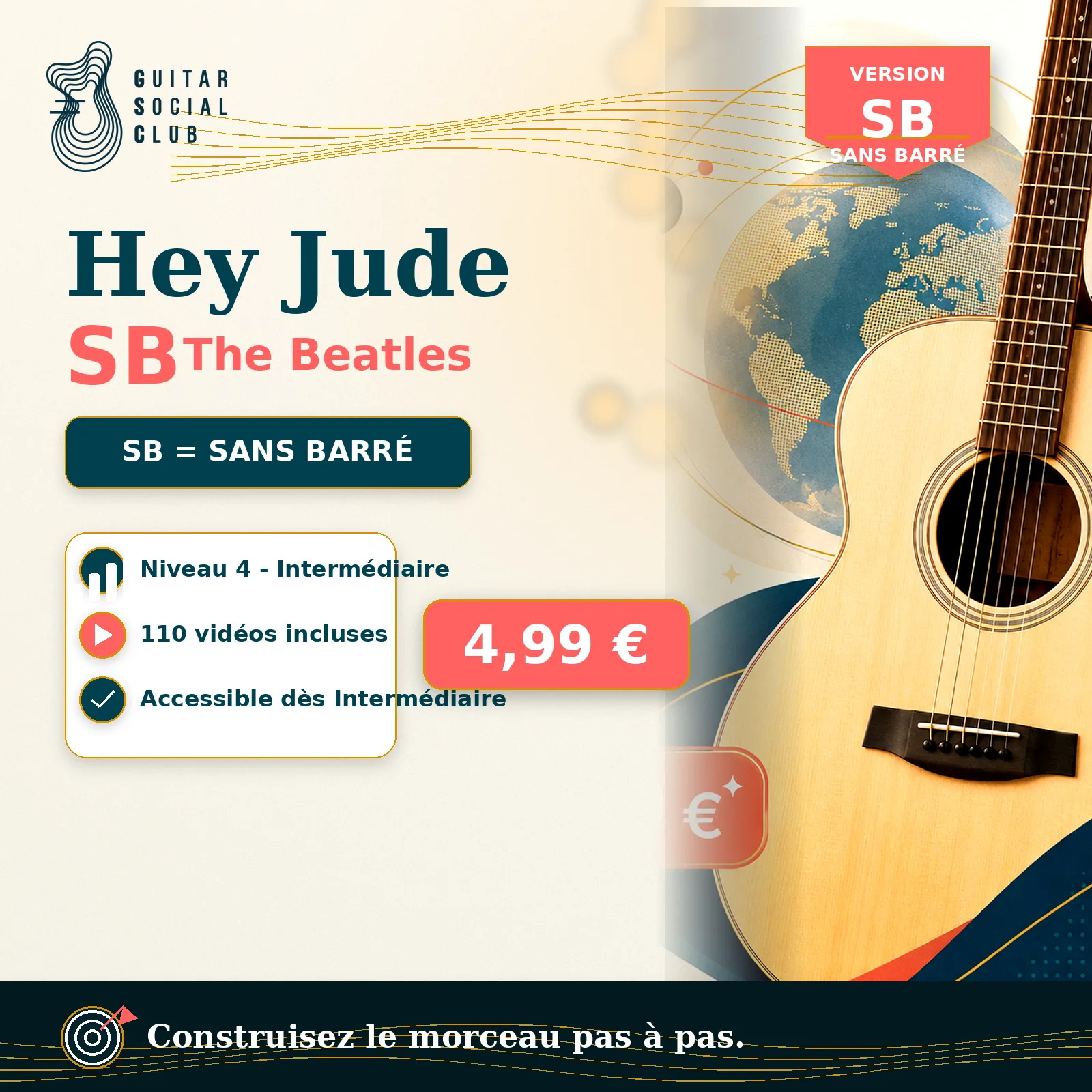 Couverture boutique lumineuse du morceau Hey Jude (sans barré) - The Beatles pour Guitar Social Club