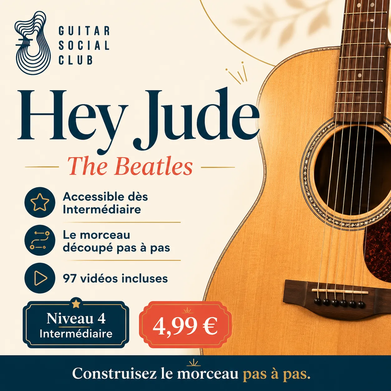 Couverture boutique lumineuse du morceau Hey Jude - The Beatles pour Guitar Social Club