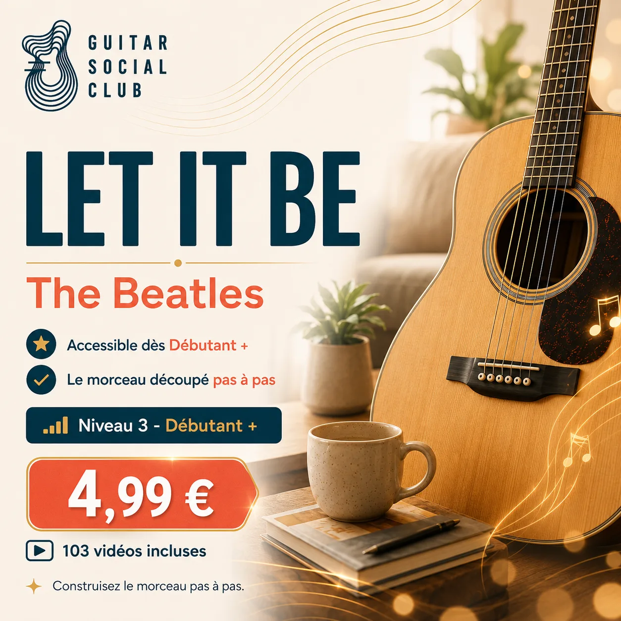 Couverture boutique lumineuse du morceau Let It Be - The Beatles pour Guitar Social Club