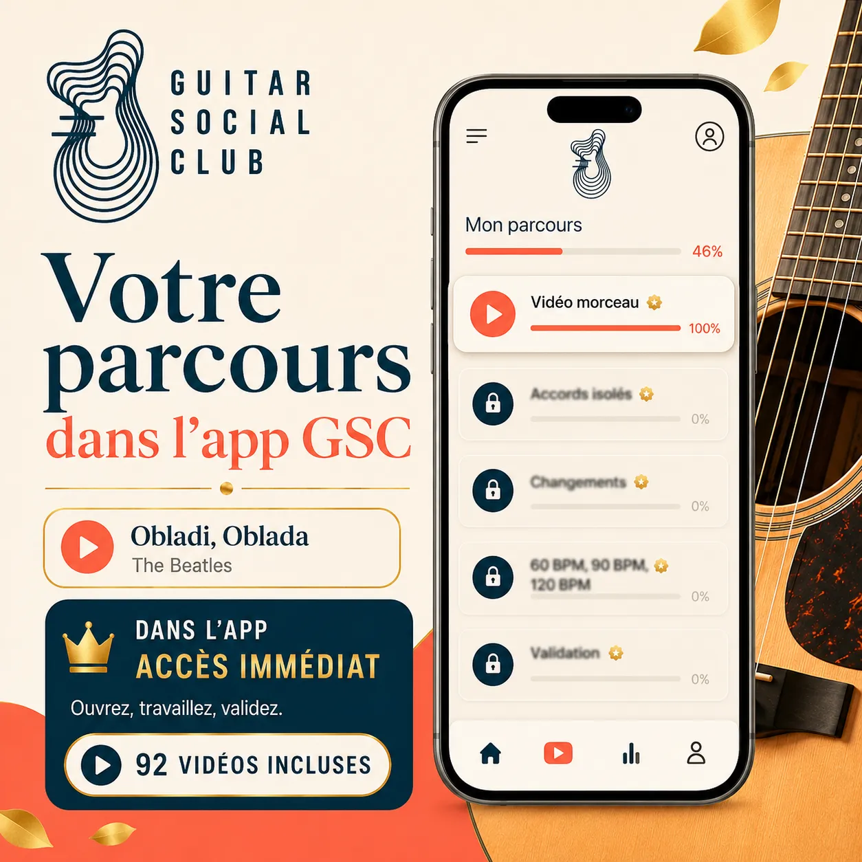 Mockup app Guitar Social Club du parcours Obladi, Oblada