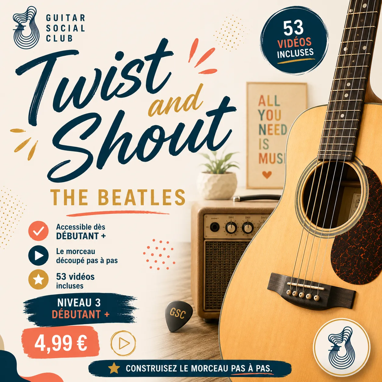 Couverture boutique lumineuse du morceau Twist and Shout - The Beatles pour Guitar Social Club