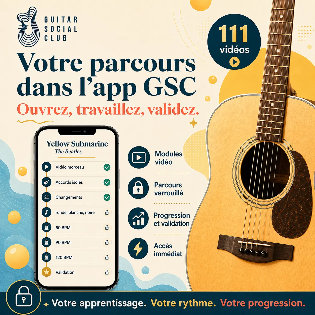 Avant après pédagogique pour transformer la grille en morceau sur Yellow Submarine