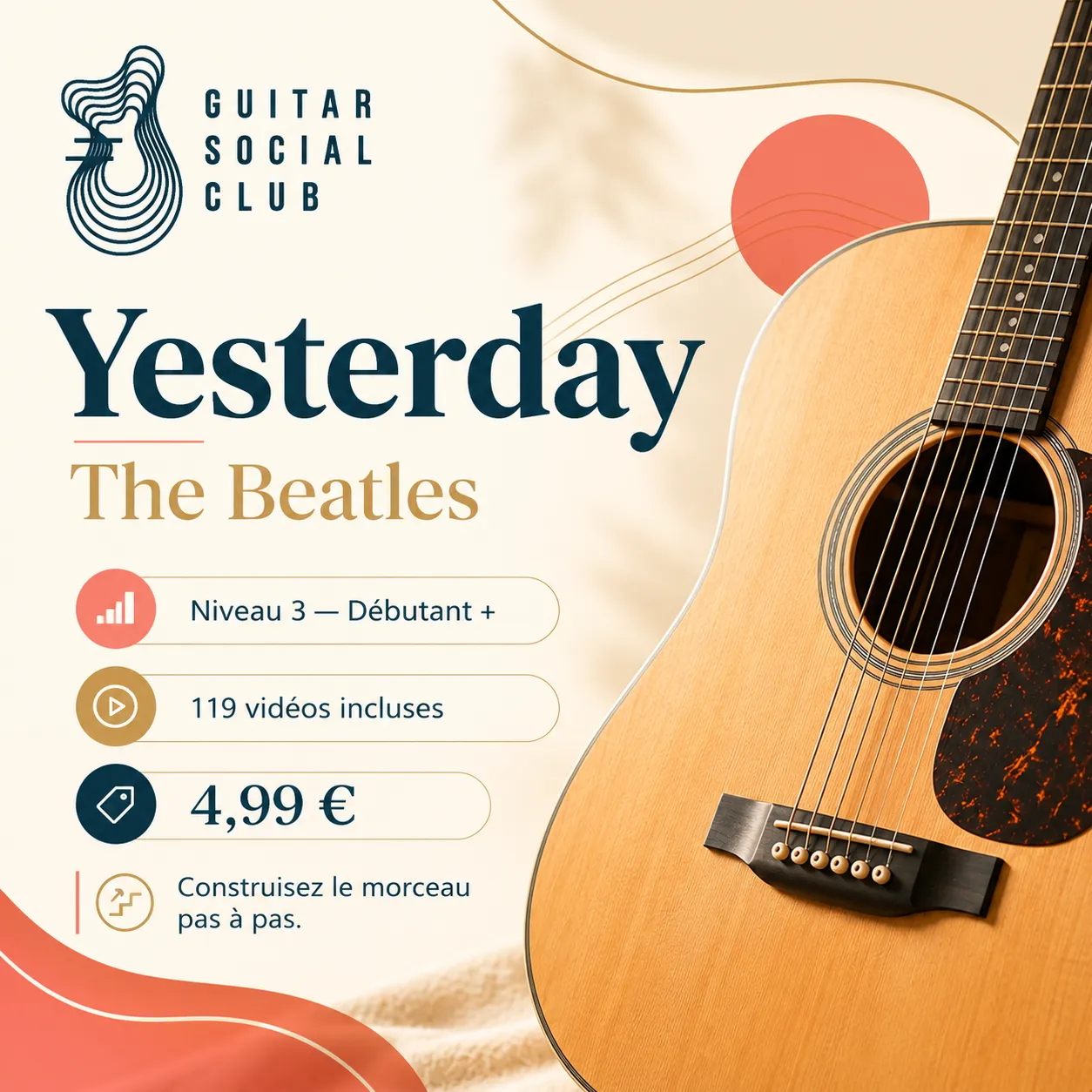 Couverture boutique lumineuse du morceau Yesterday - The Beatles pour Guitar Social Club