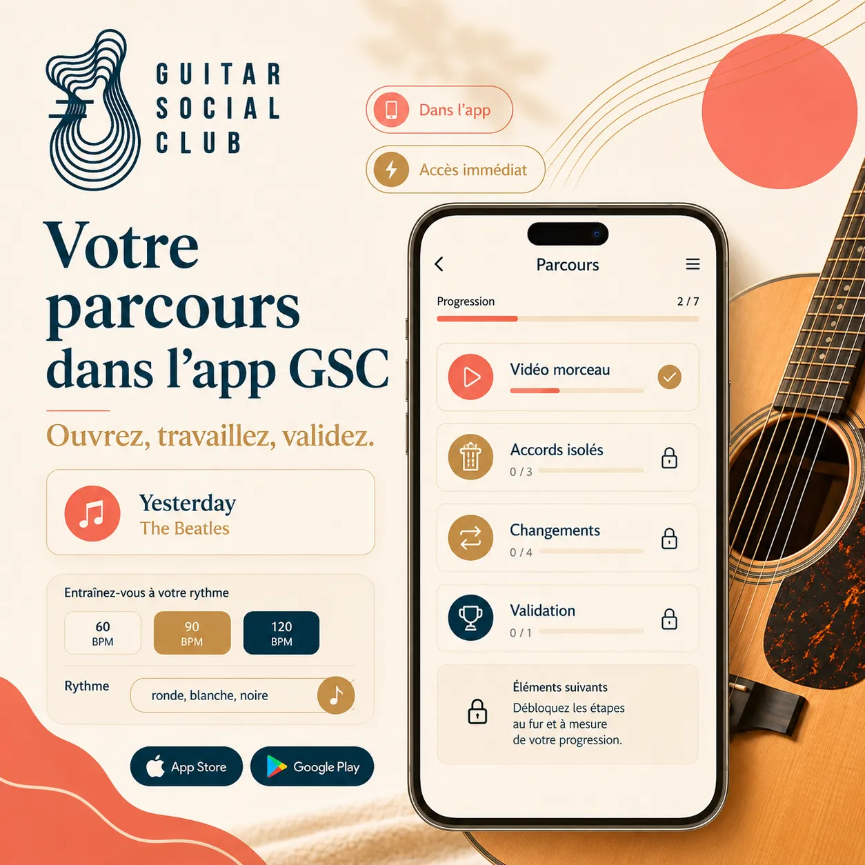 Mockup app Guitar Social Club du parcours Yesterday