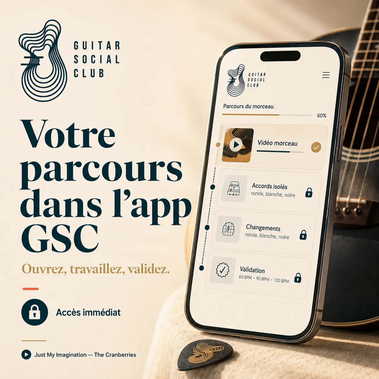 Mockup app Guitar Social Club du parcours Just My Imagination