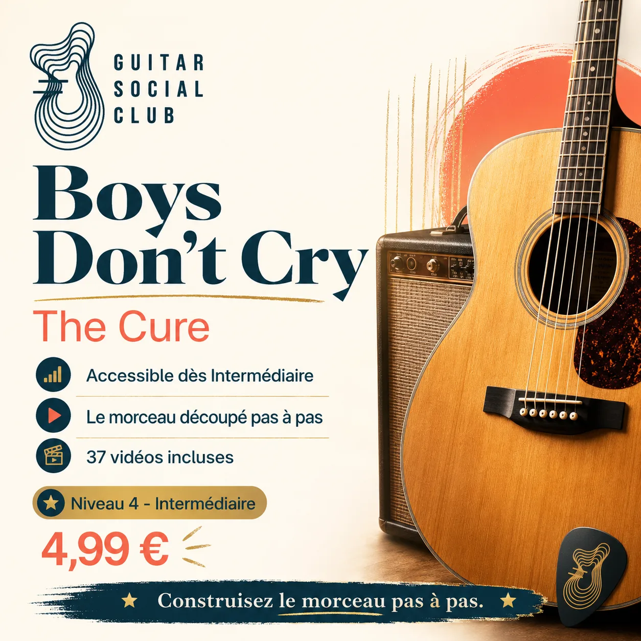 Couverture boutique lumineuse du morceau Boys Don't Cry - The Cure pour Guitar Social Club