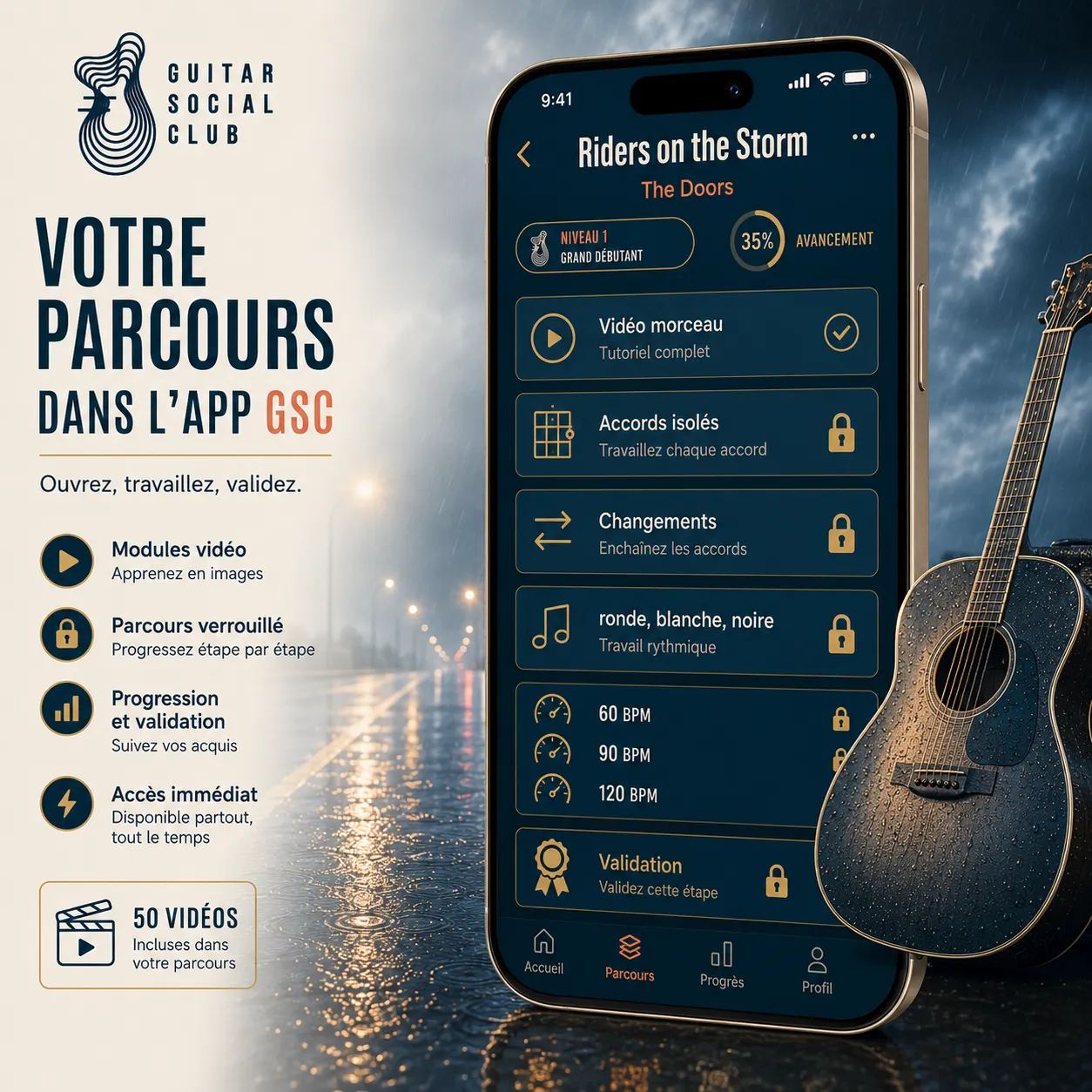Avant après pédagogique pour transformer la grille en morceau sur Riders on the Storm