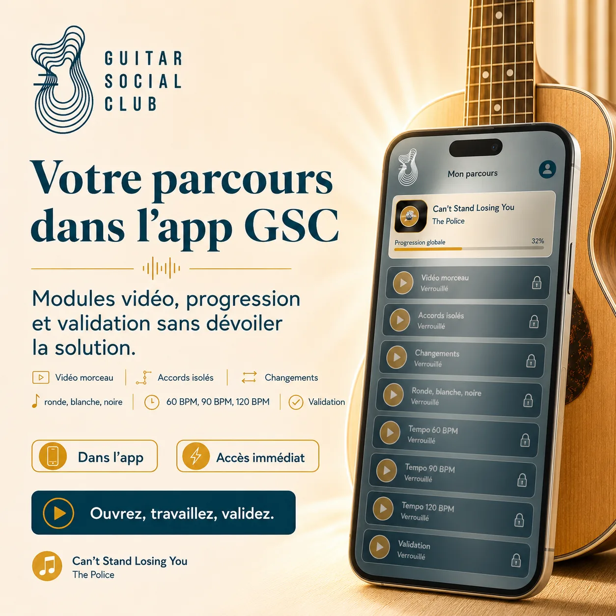 Mockup app Guitar Social Club du parcours Can't Stand Losing You