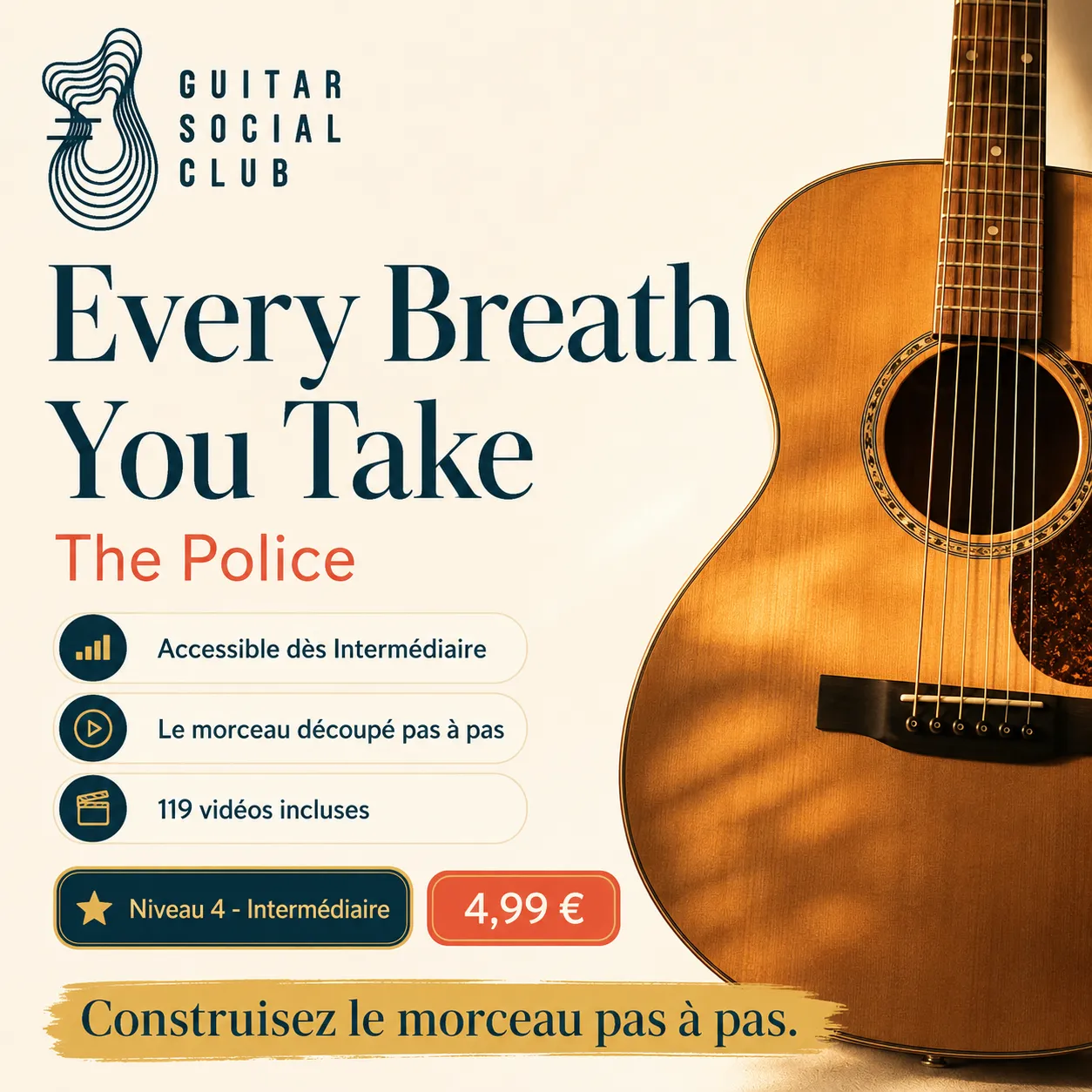 Couverture boutique lumineuse du morceau Every Breath You Take - The Police pour Guitar Social Club