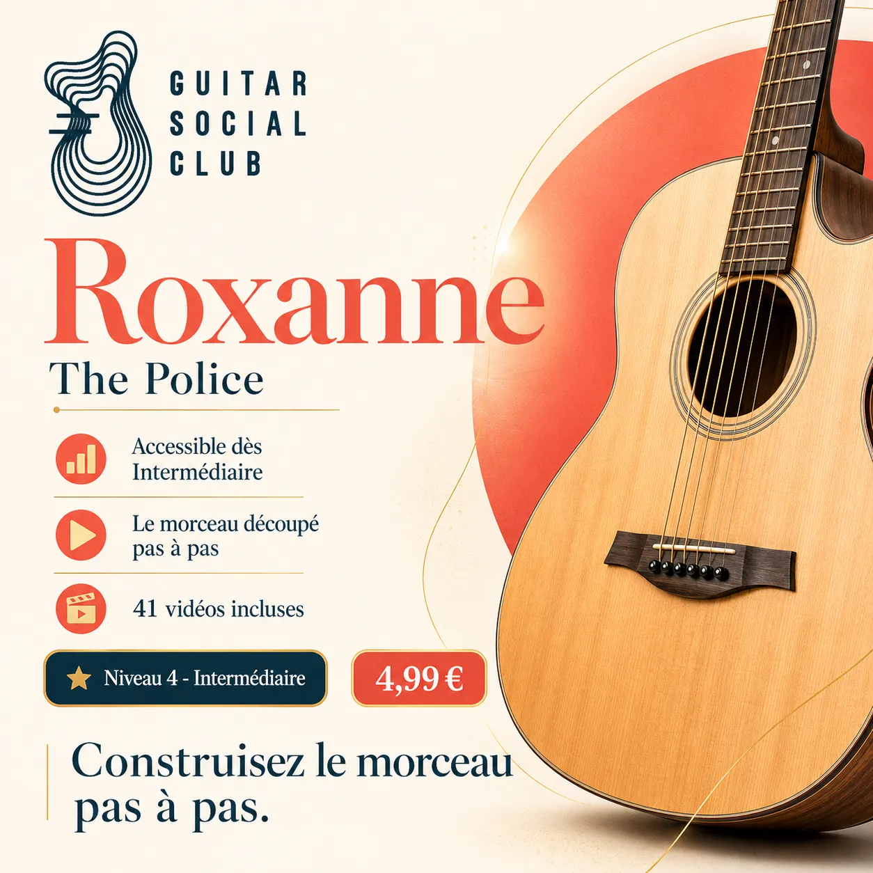 Couverture boutique lumineuse du morceau Roxanne - The Police pour Guitar Social Club
