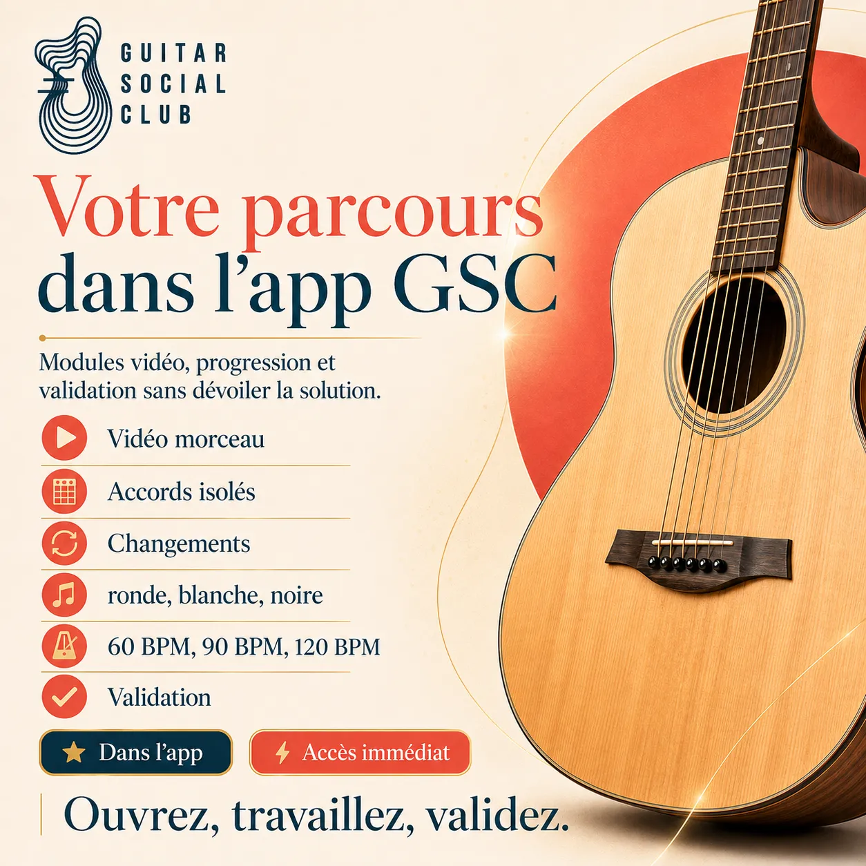 Mockup app Guitar Social Club du parcours Roxanne