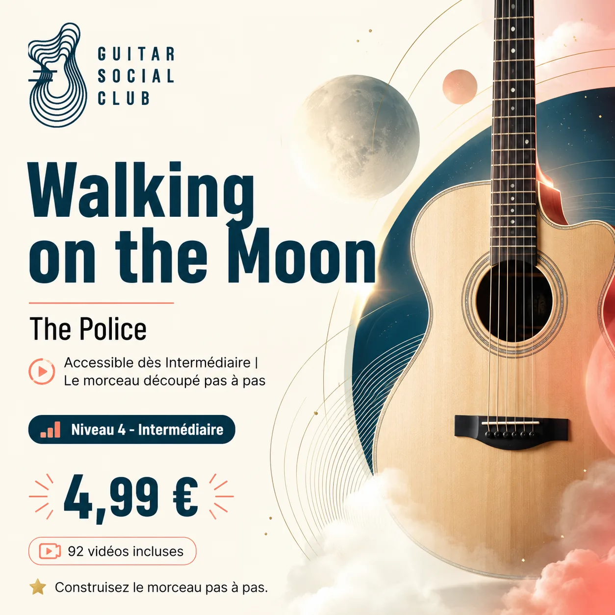 Couverture boutique lumineuse du morceau Walking on the Moon - The Police pour Guitar Social Club
