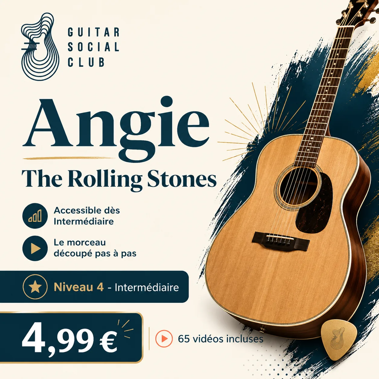 Couverture boutique lumineuse du morceau Angie - The Rolling Stones pour Guitar Social Club