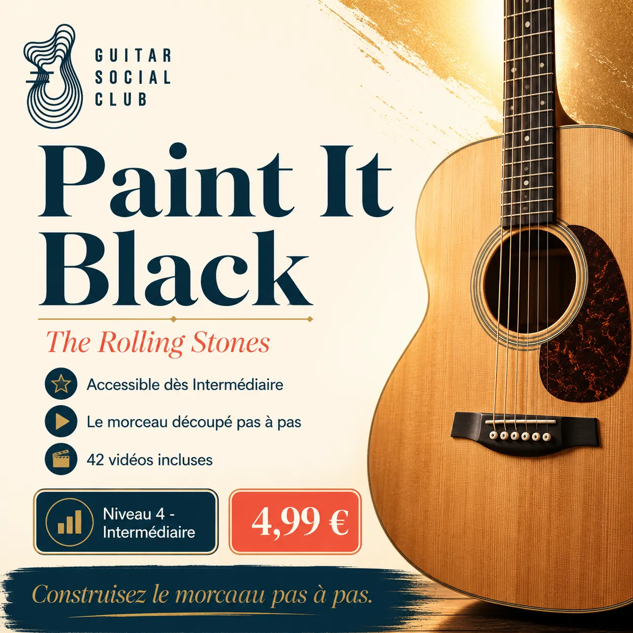 Couverture boutique lumineuse du morceau Paint It Black - The Rolling Stones pour Guitar Social Club