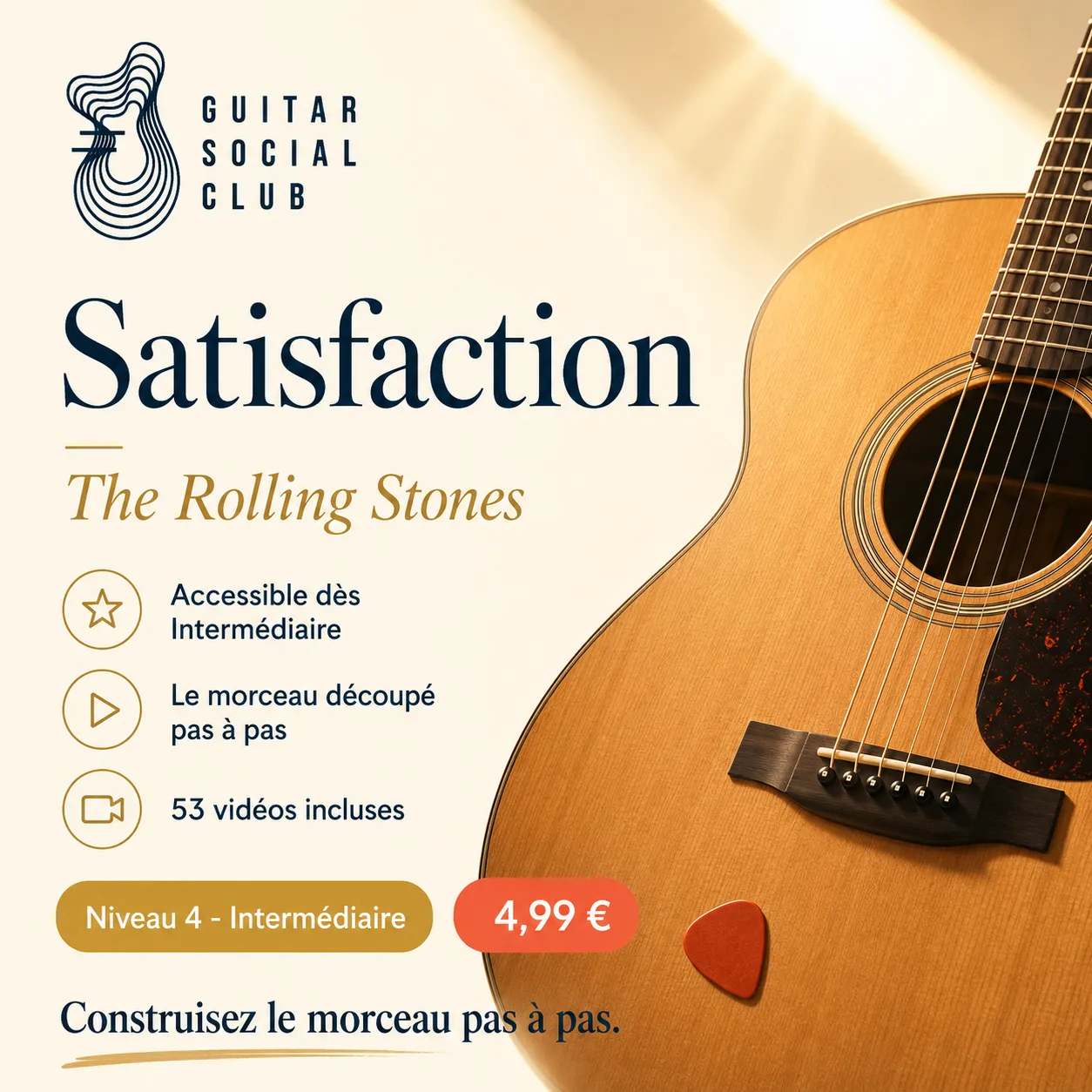Couverture boutique lumineuse du morceau Satisfaction - The Rolling Stones pour Guitar Social Club