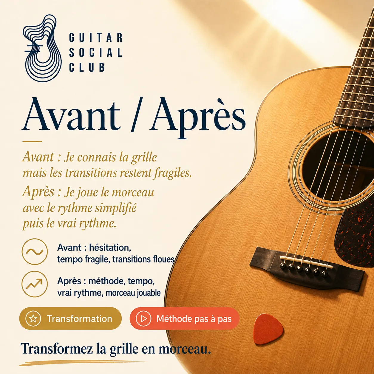 Avant après pédagogique pour transformer la grille en morceau sur Satisfaction