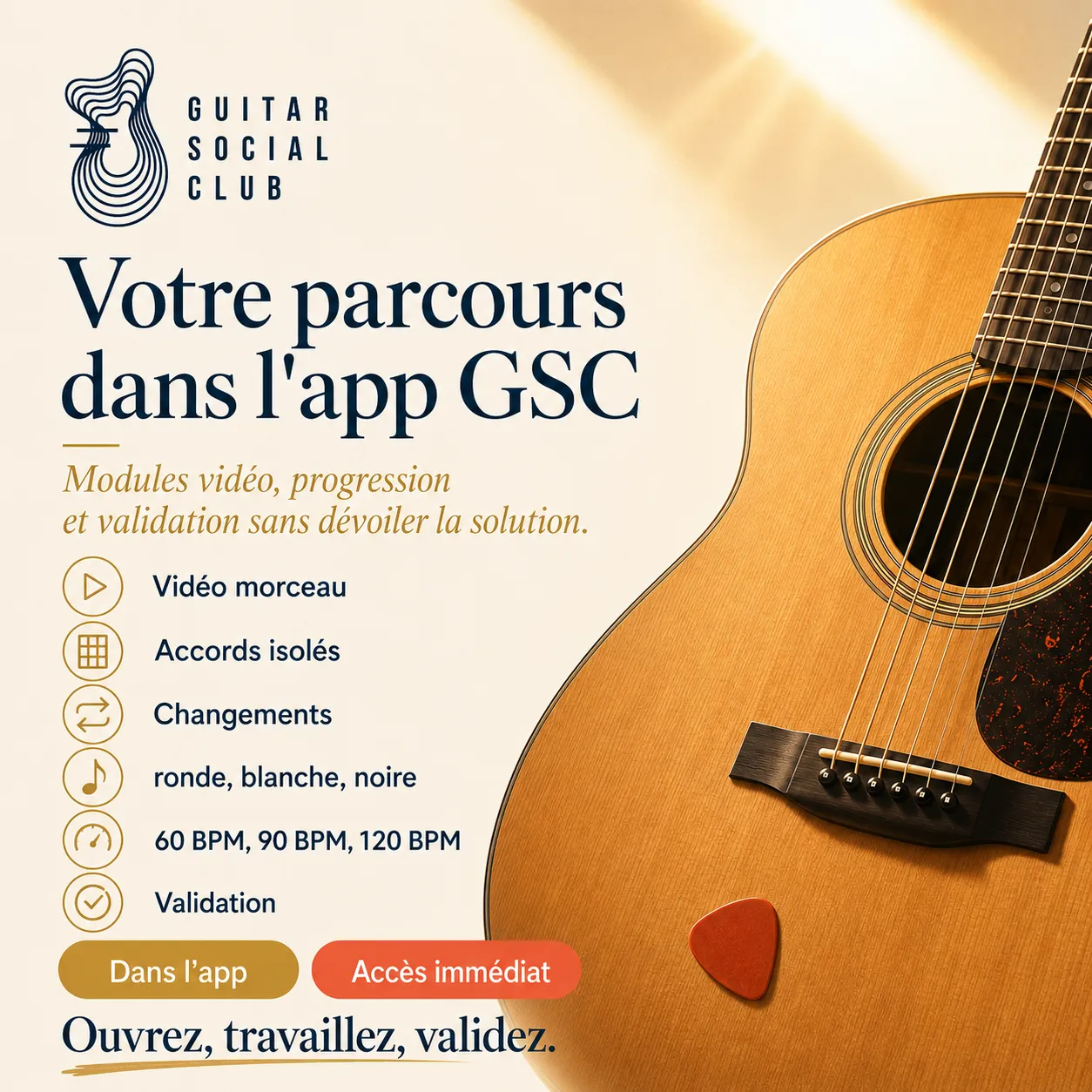 Mockup app Guitar Social Club du parcours Satisfaction