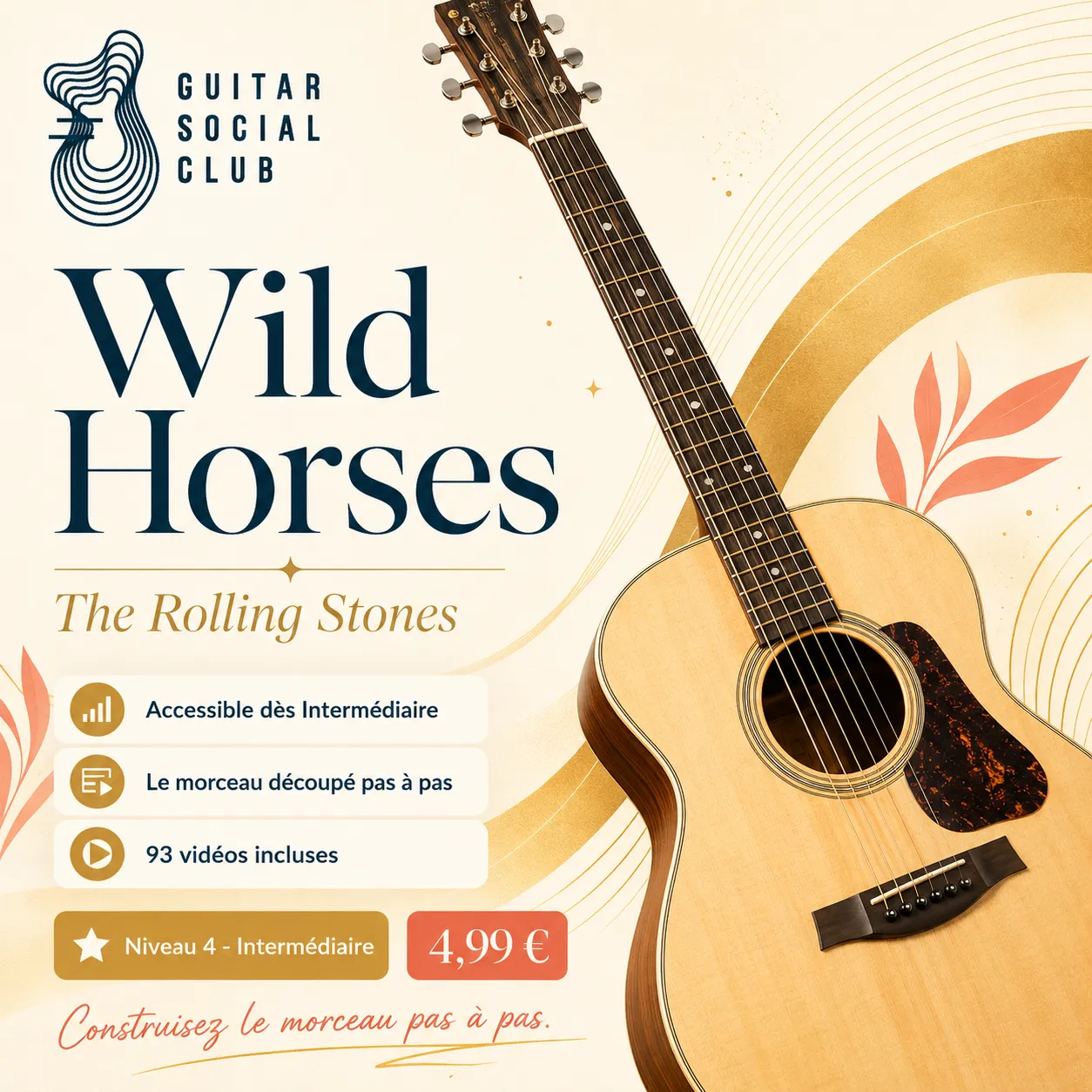 Couverture boutique lumineuse du morceau Wild Horses - The Rolling Stones pour Guitar Social Club