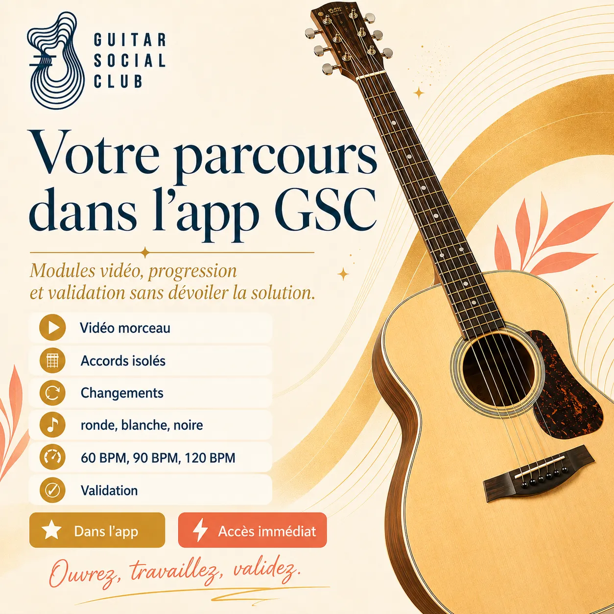 Mockup app Guitar Social Club du parcours Wild Horses