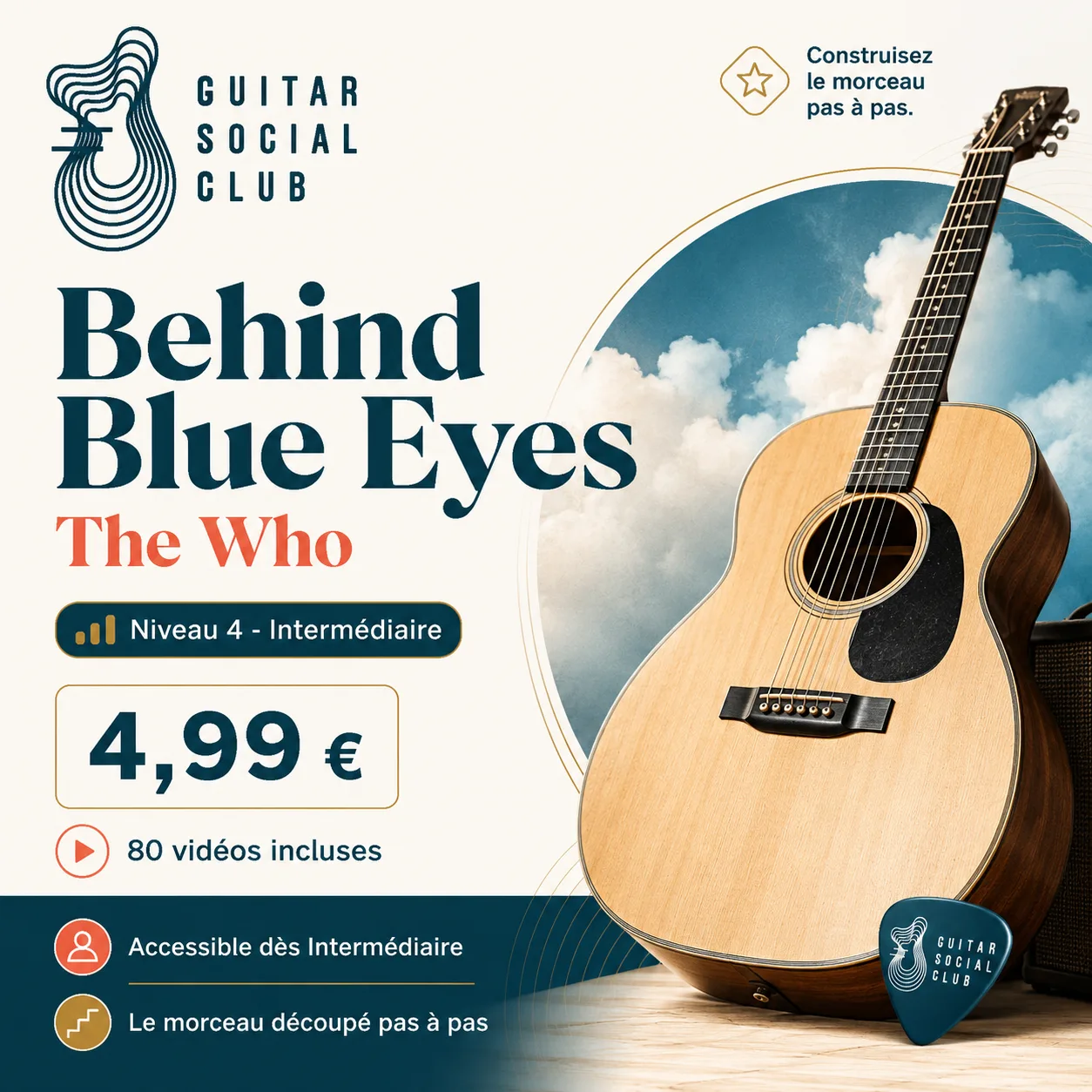 Couverture boutique lumineuse du morceau Behind Blue Eyes - The Who pour Guitar Social Club