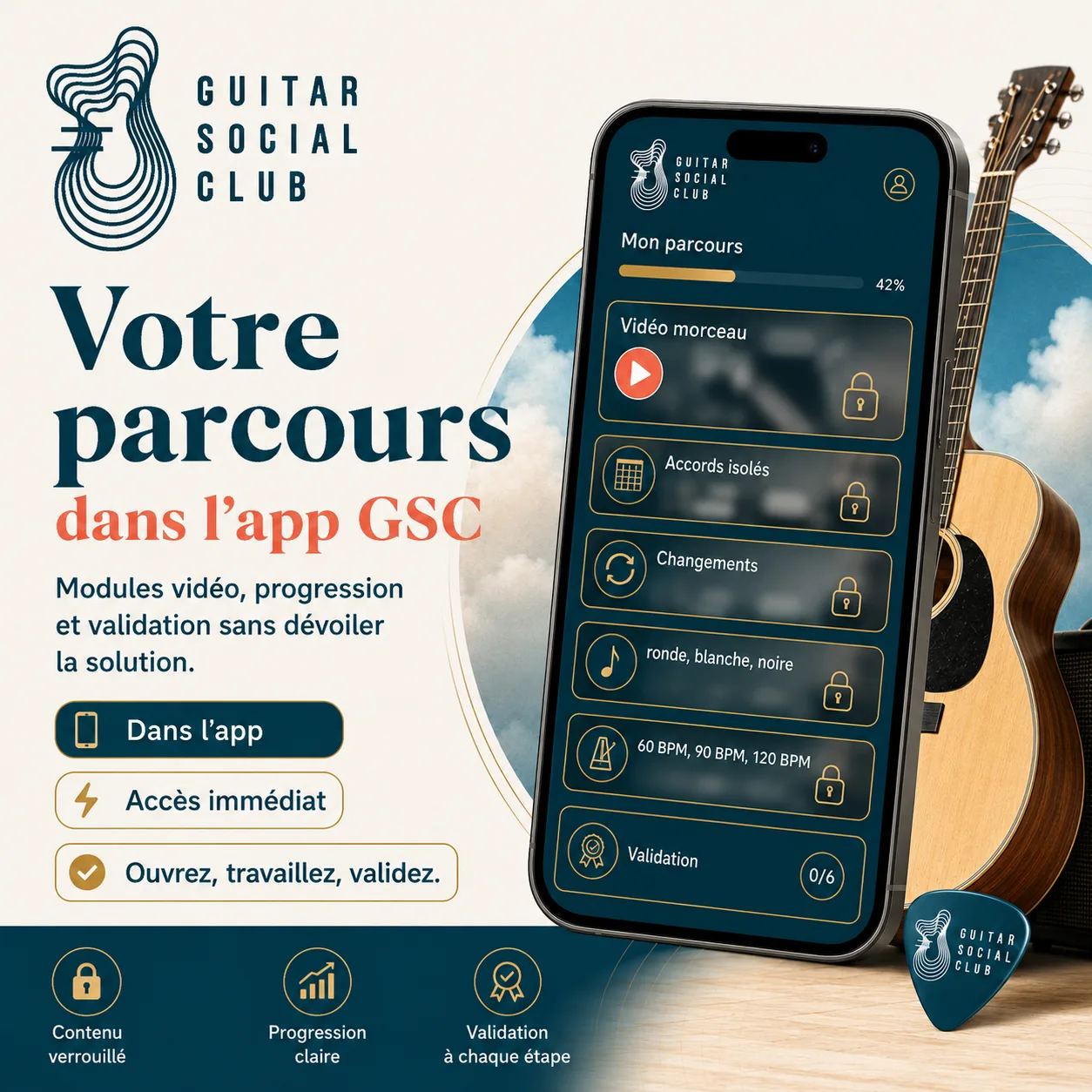 Mockup app Guitar Social Club du parcours Behind Blue Eyes