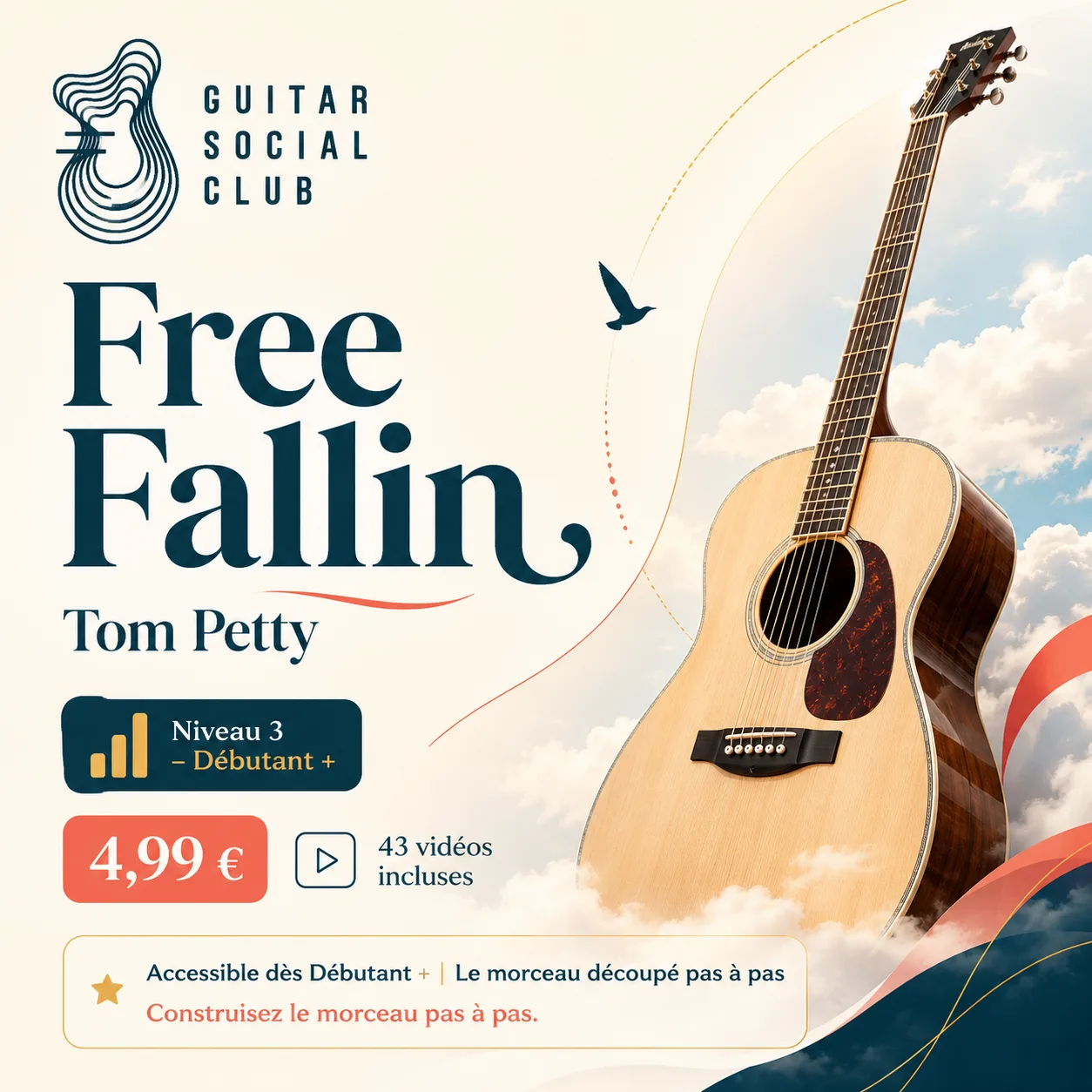 Couverture boutique lumineuse du morceau Free Fallin - Tom Petty pour Guitar Social Club