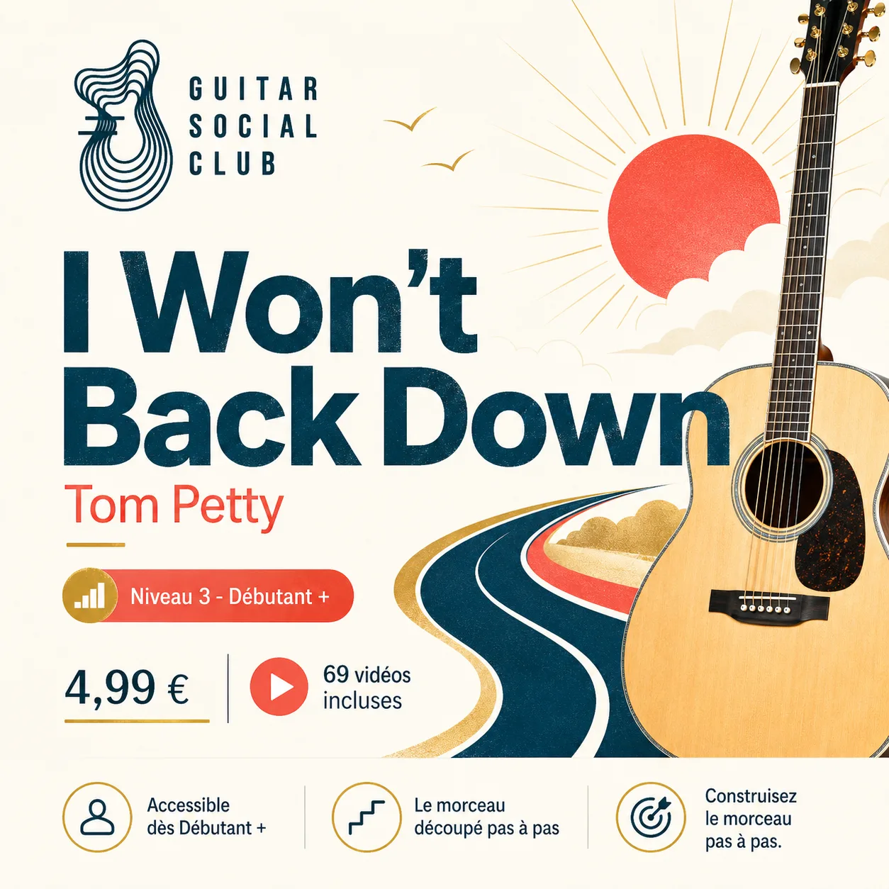 Couverture boutique lumineuse du morceau I Won't Back Down - Tom Petty pour Guitar Social Club