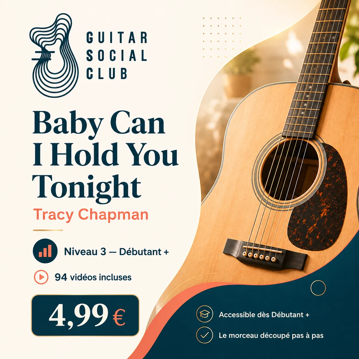 Couverture boutique lumineuse du morceau Baby Can I Hold You Tonight - Tracy Chapman pour Guitar Social Club